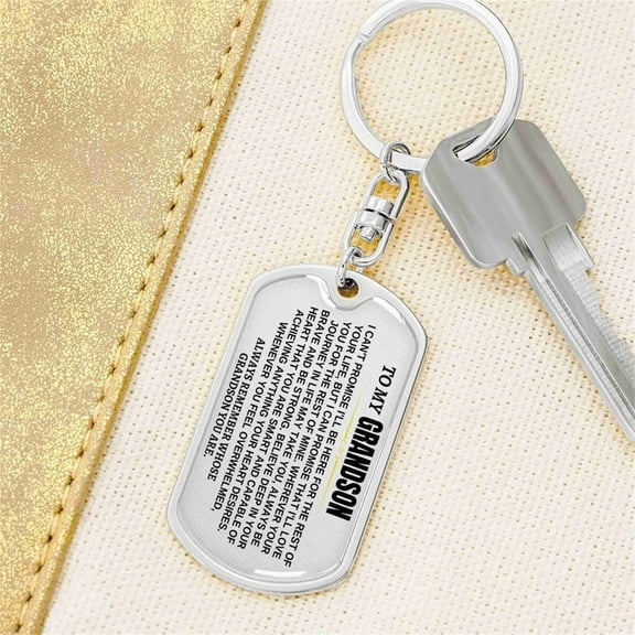 Yika To My Grandson Keychain Inspirational Remember Whose Grandson You Are Birthday Graduation Christmas Gift from Grandma Grandpa Silver