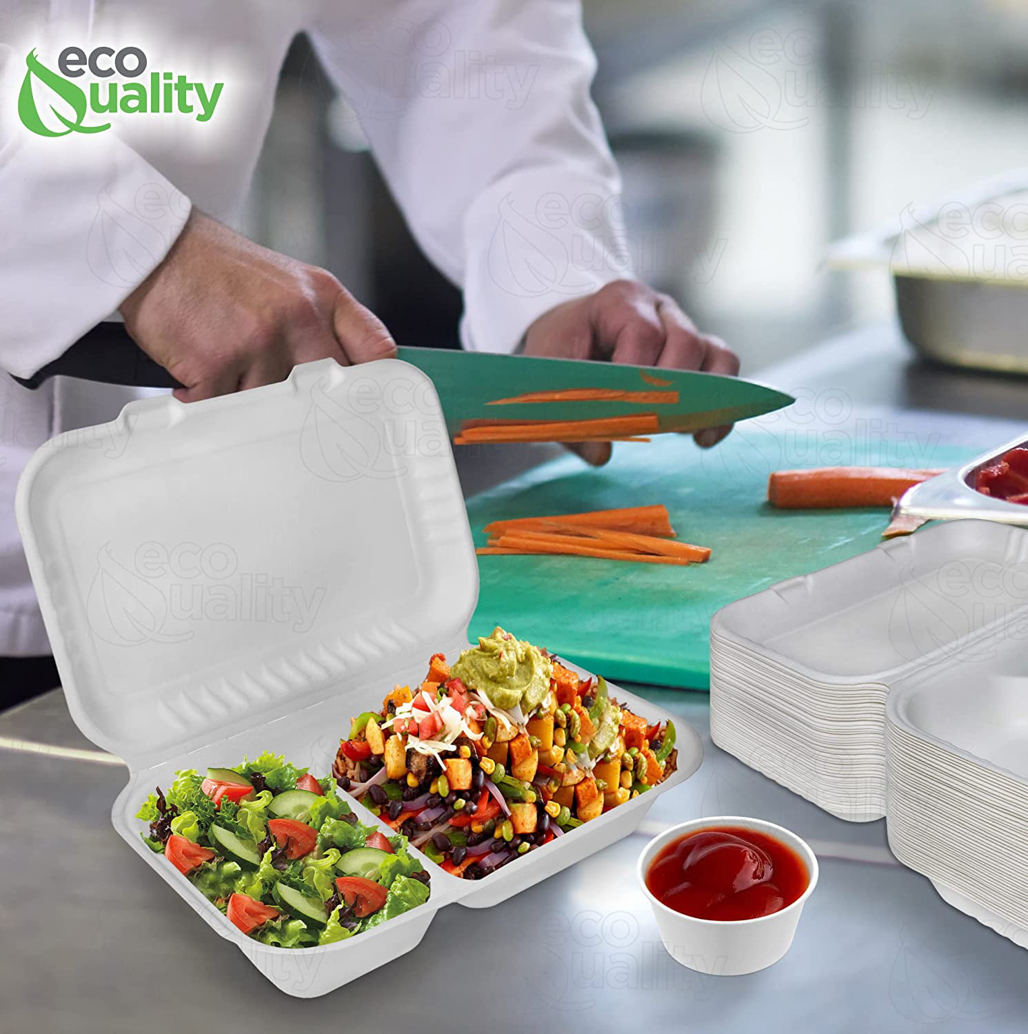 9x6x3 ECO BIODEGRADABLE COMPOSTABLE FIBER HINGED CONTAINERS