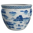 thumbnail image 6 of Red Lantern 14" Landscape Blue & White Porcelain Fishbowl Planter, 6 of 6
