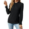 thumbnail image 3 of STARVNC Women Frill Mock Neck Flounce Long Sleeve Smocked Cuffs Shirt, 3 of 7