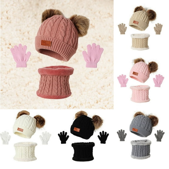 Dress Choice Kids Winter Beanie Hat Scarf Gloves Set Knit Warm Toddler Winter Fleece Lining Cap Gloves Neck Warmer for Boys Girls