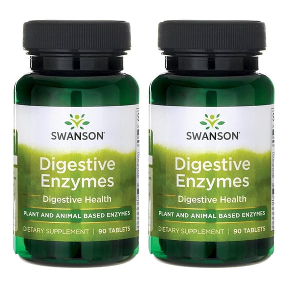 Swanson Digestive Enzymes - Promotes Digestive Health Support - Aids Healthy Digestion of Carbs, Proteins, & Fats - (90 Tablets) 2 Bottles