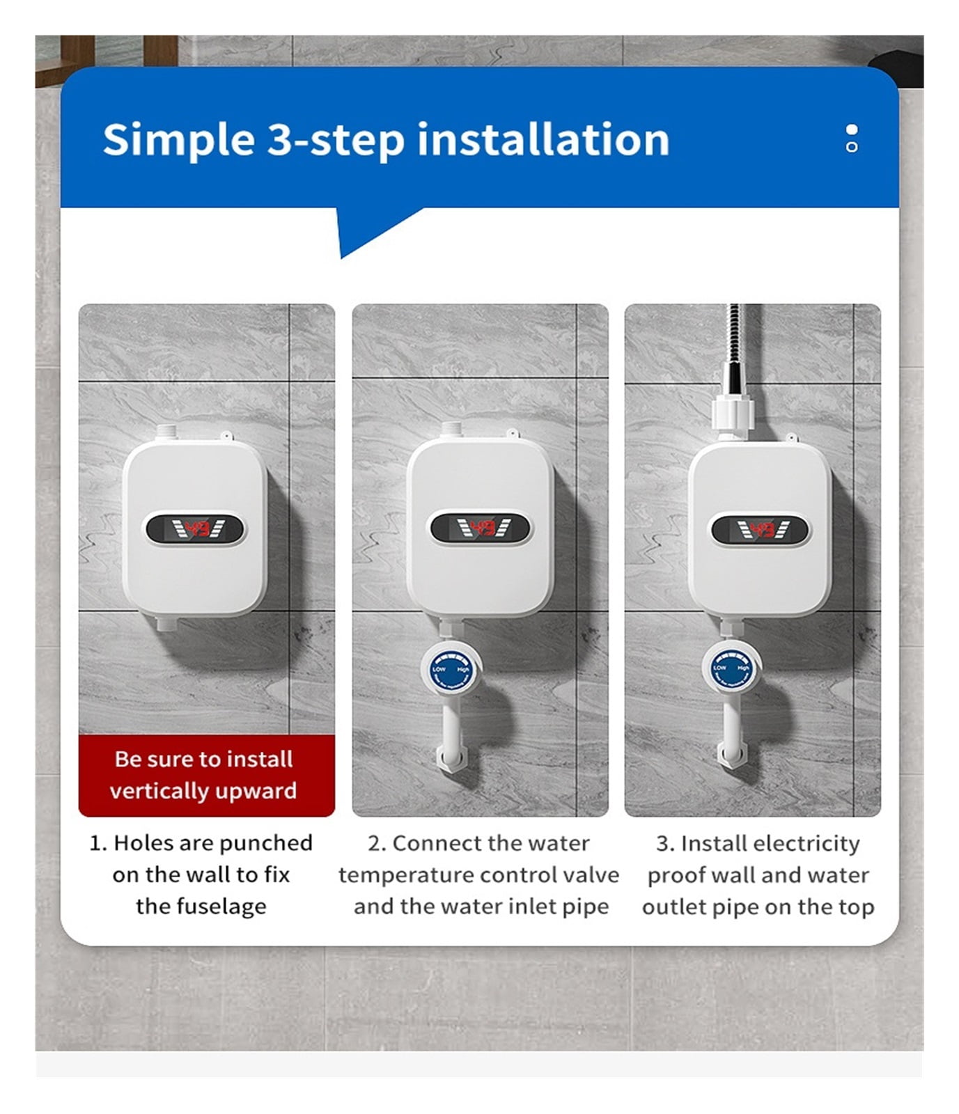3500W Instant Electric Water Heater Fast Heating Mini Small Electric Kitchen Treasure Thermostatic Shower Shower Set ,Safety Protections