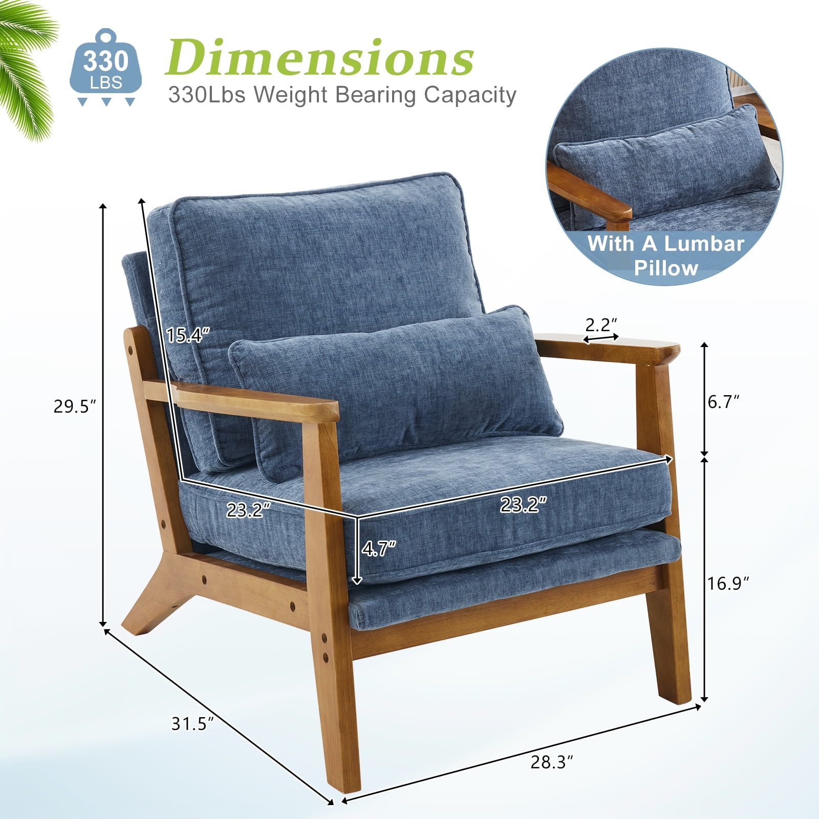 Ktaxon Accent Chair Chenille Upholstered Armchair, Reading Club Chair with Pillow for Living Room Bedroom Furniture Blue