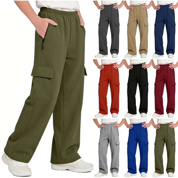LIaqionyy Big Boys Cargo Sweatpants Wide Leg Baggy Pants Athletic Open Bottom Jogger Pant with Pockets