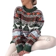 thumbnail image 2 of Female Christmas Patterns Knitted Sweater Long Sleeve Floral Printed Pullover Tops Green M, 2 of 7