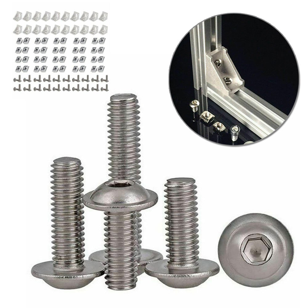 100pcs/Set T-Slot Nuts Hex Socket Bolts M5x10mm Aluminum Angle Steels Bracket