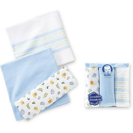 Gerber - 3-Pack Flannel Swaddle Blankets, Blue