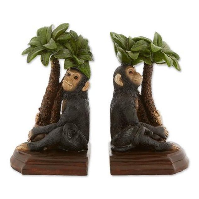 Accent Plus 10019137 Monkey & Palm Tree Bookends Accent, Blue