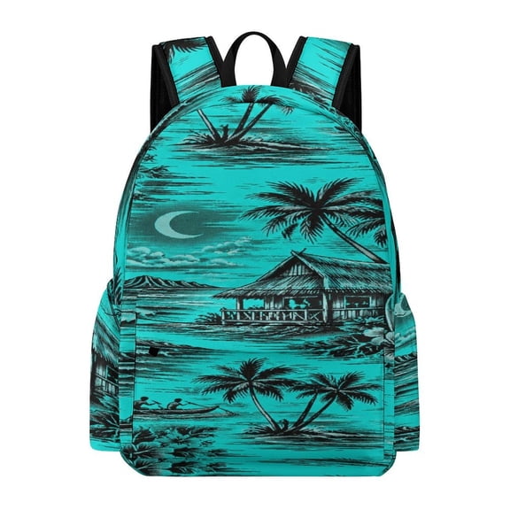 BCIIG Night Tropical Hawaiian Hut Palm Hibiscus Seamless Pattern Printed Oxford Backpack, Large Capacity Laptop Backpack, Water Resistant, Travel Daypack for College Work Commuting Adults, 42x30x15c