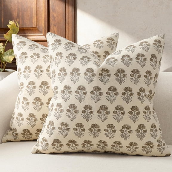 ARLAJO Farmhouse Floral Pillow Covers 18X18 Set of 2,Country Botanical Throw Pillow Cover for Sofa Couch Bed Living Room,Rustic Vintage Flower Cushion Covers Cottage Home Decor,Vintage Walnut