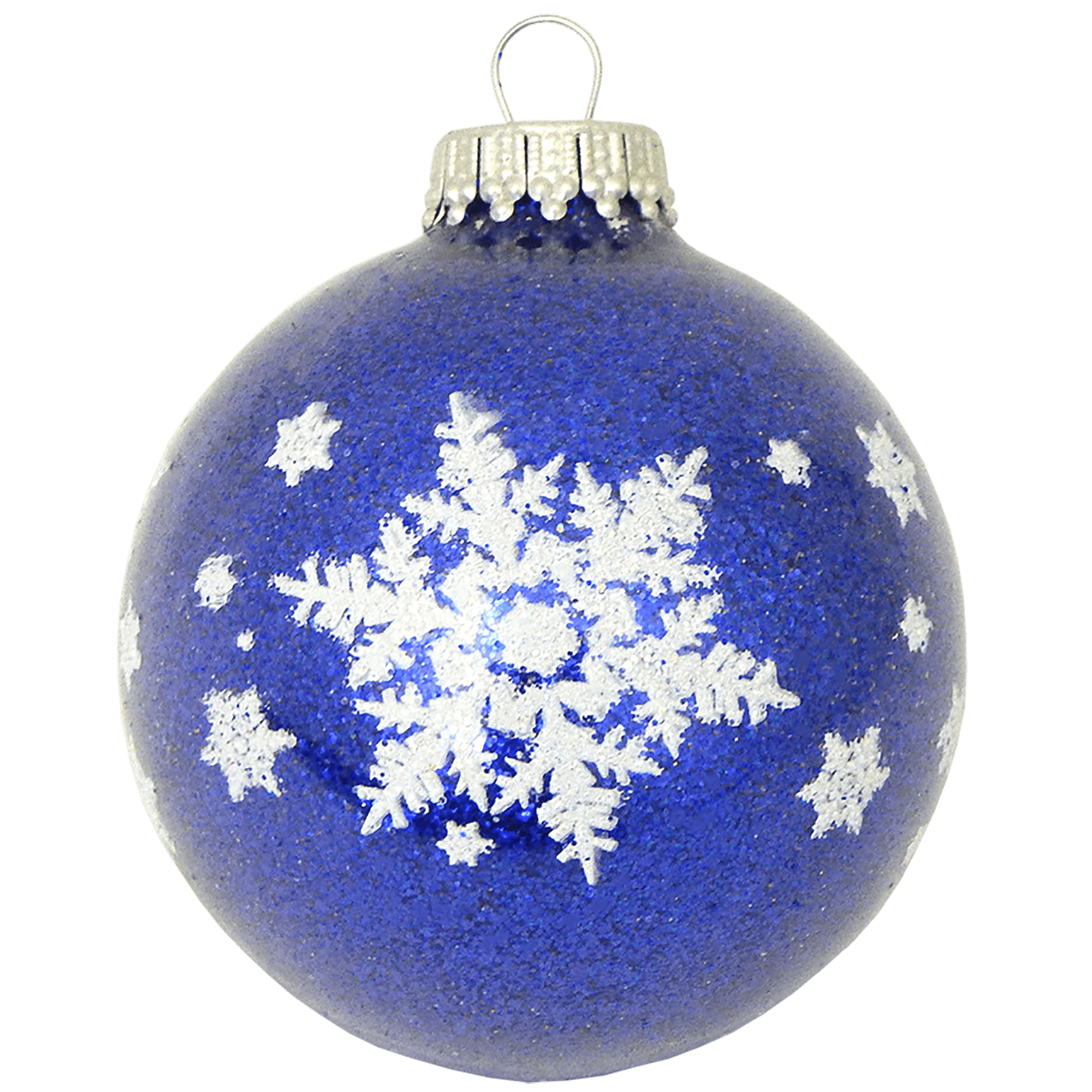 Glass Christmas Tree Ornaments - 67mm/2.63" [4 Pieces] Decorated Balls from Christmas by Krebs Seamless Hanging Holiday Decor (Dark Blue Sparkle with White Snowflakes)