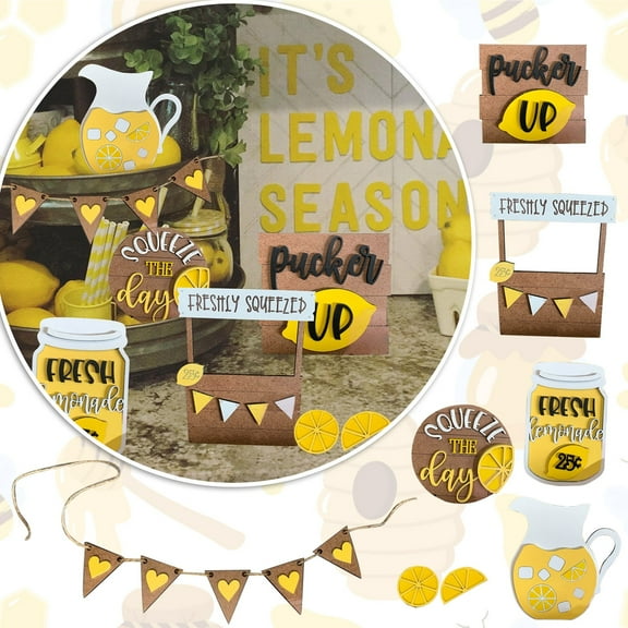 Desktop Decor,Yellow Tray Decor Tiered Home Decor Summer Featured Decorative Lemon Desktop Ornament