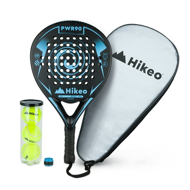 Pala de Padel con 3 Pelotas Hikeo Funda Grip Raqueta 100% Fibra de Carbono