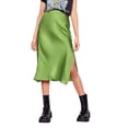 thumbnail image 2 of Yunliwuli Women Summer Satin Skirt Casual Solid Color Split A-Line Skirt for Beach Vacation Club Streetwear Aesthetic Clothes, 2 of 9