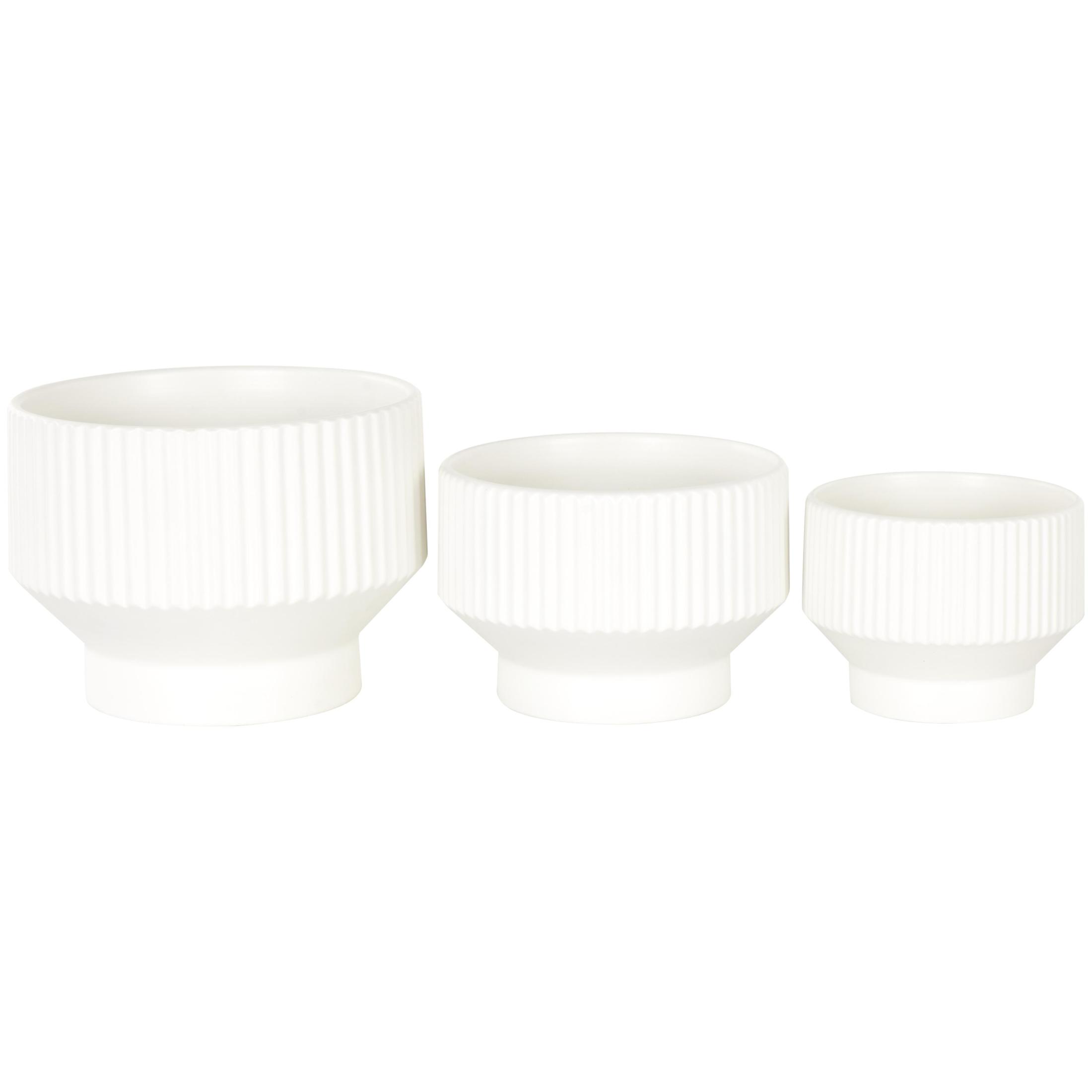 DecMode 10", 8" and 7"W Wide Fluted White Ceramic Planter with Tapered Base (3 Count)