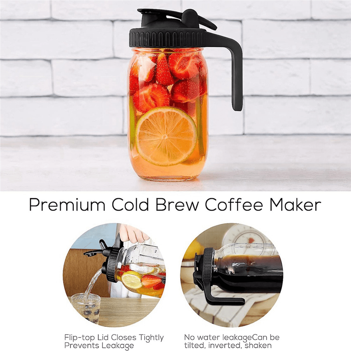 2X 32Oz Mason Jar pour Spout Lid -Glass Pitcher with Lid ,Breast Milk Pitcher,Seal for Juice,Milk,Coffee,Tea,Lemonade