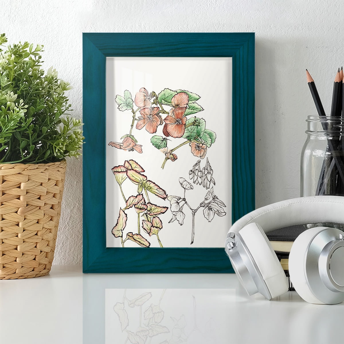 Begonia Study -Framed Print w/glass-Ocean Blue