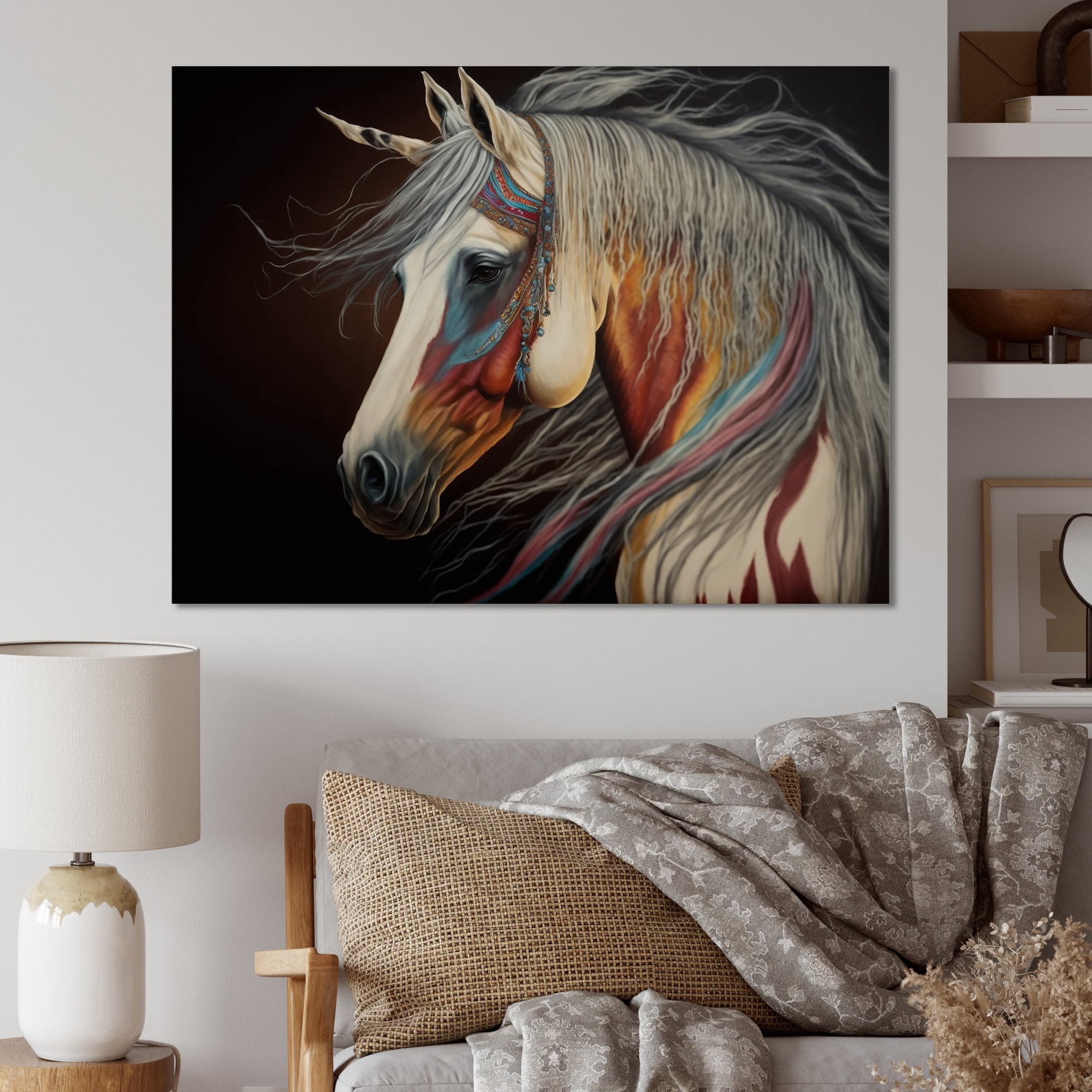 Designart Indian Horse With Colorful Mane V Canvas Wall Art