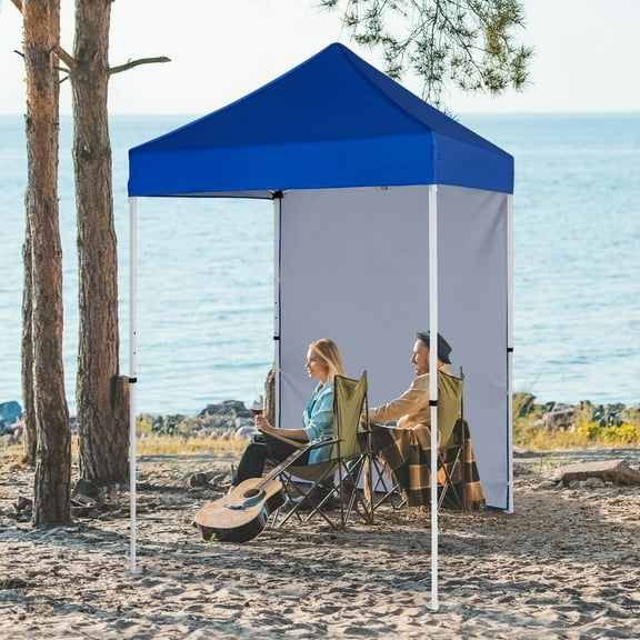 EAGLE PEAK Straight Leg Outdoor Portable Canopy Tent with One Removable Sunwall 5 x 5 ft, Carry Bag Included, Blue