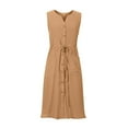 thumbnail image 6 of Summer Saving Wycnly Womens Dresses Casual Elastic Waist Tie Side Slit Button Down Tank Shirt Knee-Length Dresses Summer Solid V-Neck Sleeveless Formal Midi Dress Khaki XL, 6 of 6