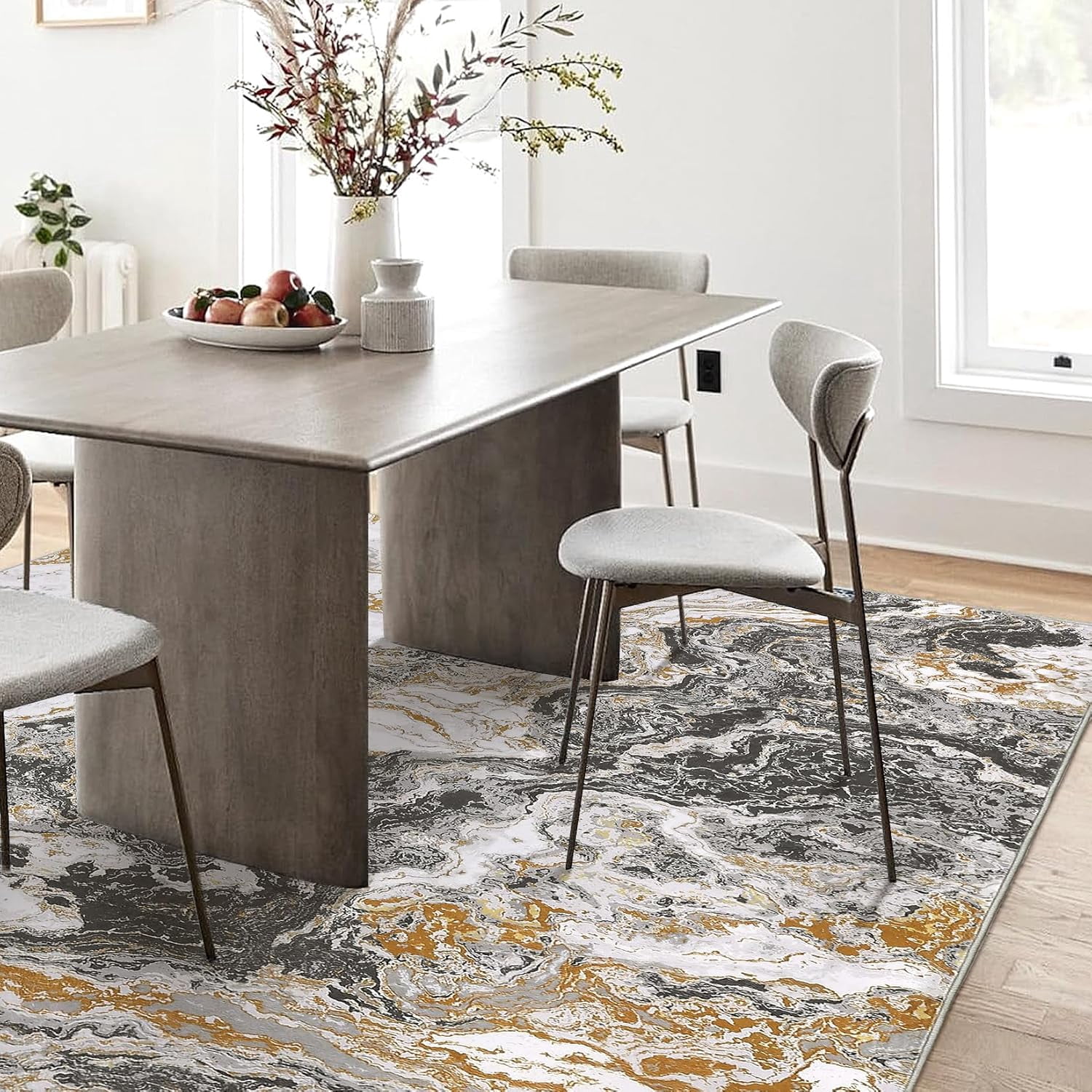 Homhougo 10x13 Washable Abstract Marble Area Rug, Soft Modern Non-Slip Luxury Carpet for Living Room, Bedroom, High Traffic Kitchen Entryway, Grey