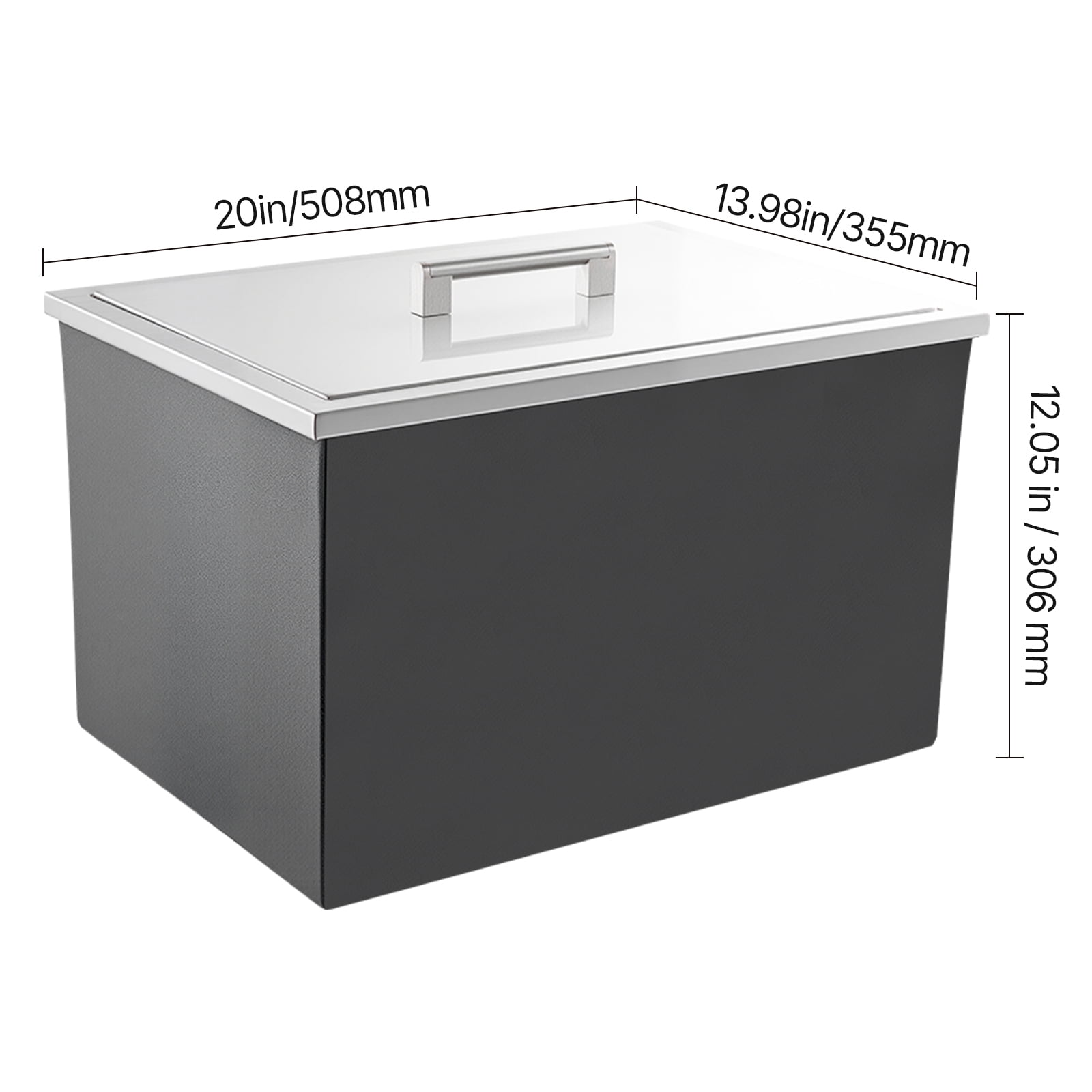 KFFKFF Stainless Steel Drop-In Ice Chest, 20"L x 14"W x 12"H, 31.7 Quart Cooler with Lid for Outdoor Kitchen or Bar, Includes Drain Pipe for Chilling Beverages