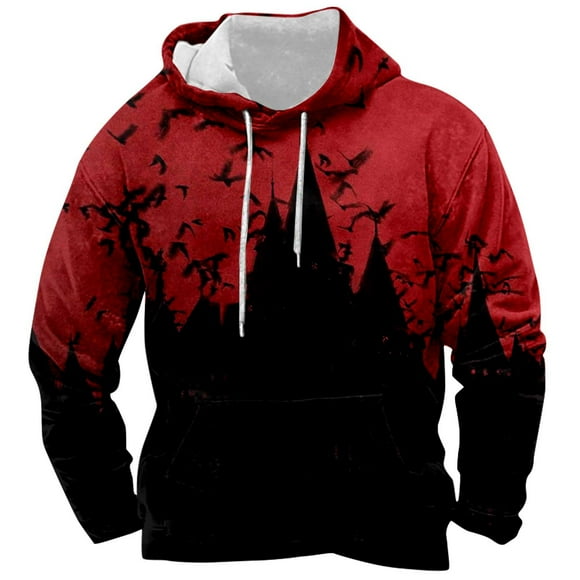 OJinShaWanO Red Hoodie Men Male Printed Long Sleeved Hooded Sweatshirt