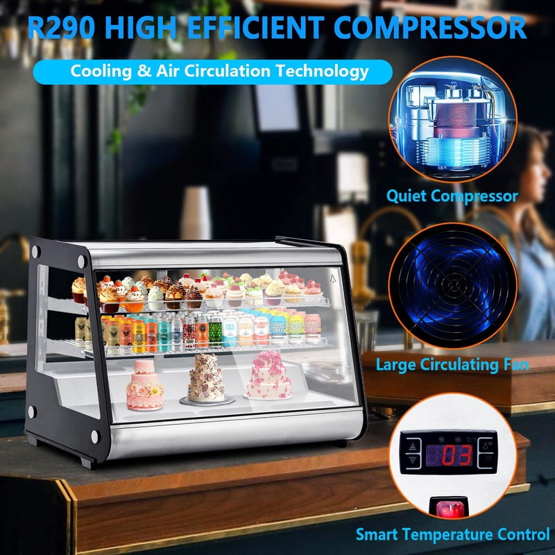 TROPOW Commercial Display Refrigerator, Countertop Refrigerated Display Case with LED Lighting for Bakery, Cafe