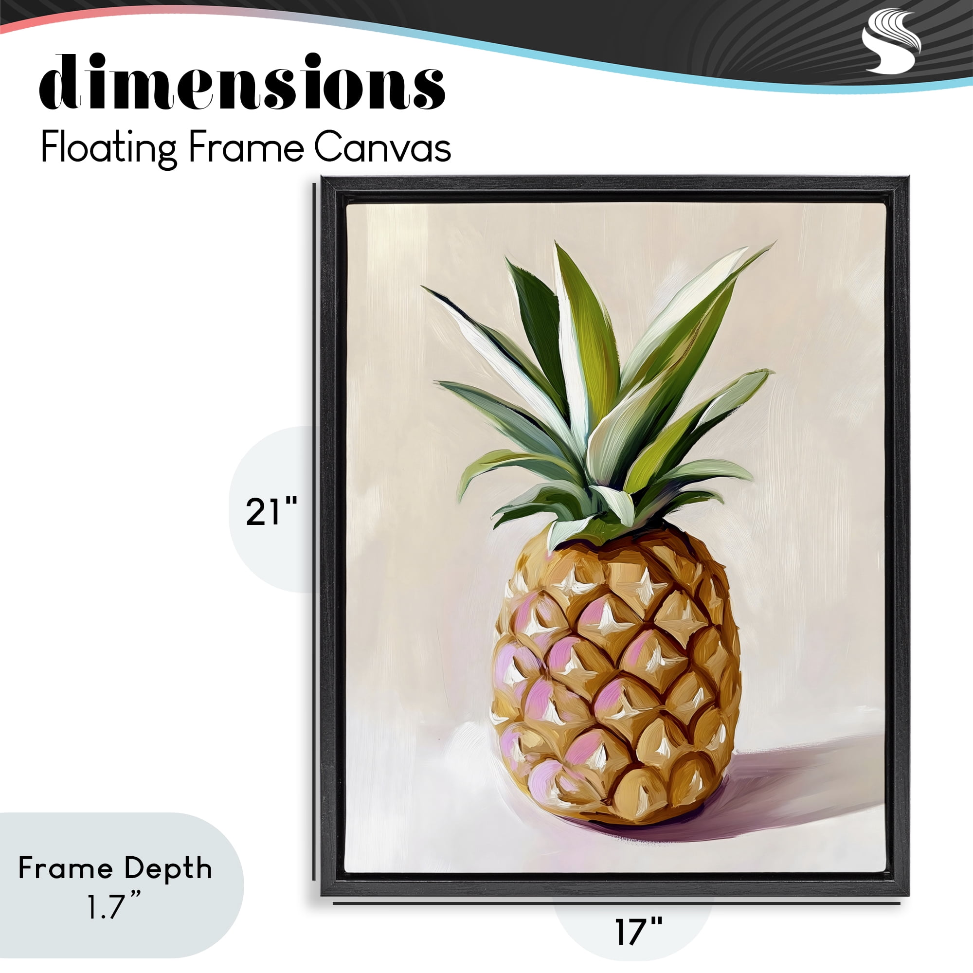Stupell Industries Pastel Pineapple Tropical Fruit Black Framed Floater Canvas Wall Art, design by The Prints Vibe