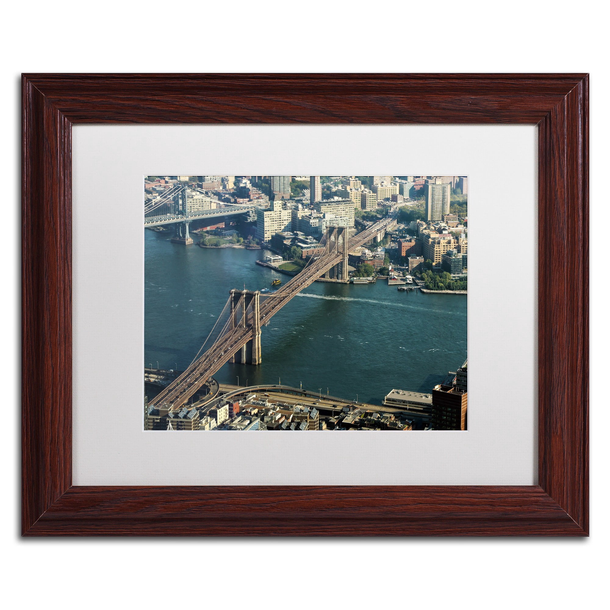 Trademark Fine Art "Brooklyn Bridge" Canvas Art by CATeyes, White Matte, Wood Frame