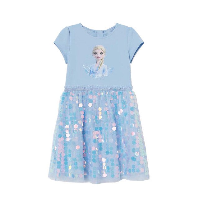 Ropa para niñas pequeñas, vestido de fiesta de cumpleaños, nuevo estilo, vestido con patrón de Elsa de dibujos animados, vestido blanco con lazo y manga abullonada, vestido tutú de malla 1-7Y6 Gao Jinjia LED