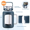thumbnail image 4 of MUKOKO 64oz Glass Water Bottle, Glass Tumblers with Straw and Handle, Iced Coffee Cup Silicone Sleeve with Time and Water Marker, Water Jug, Dark Blue, 4 of 6