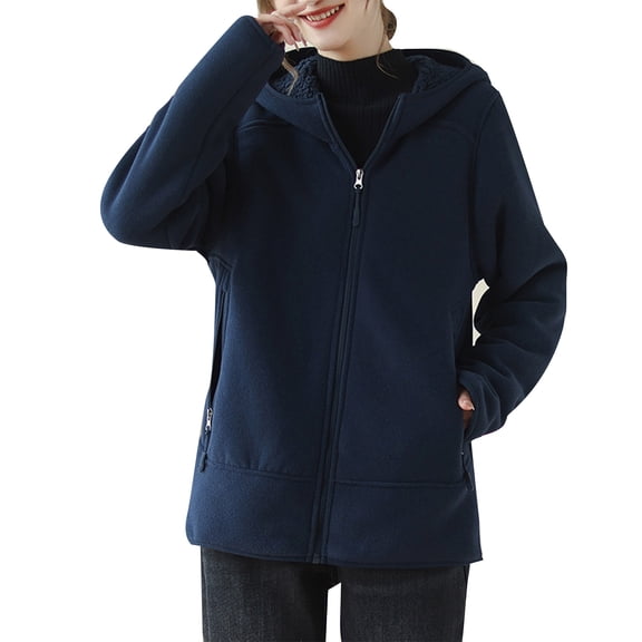 Womens Jackets Fall Polar Fleece Zipper Hooded Sweatshirts Solid Oversize Casual With Zip Up Pocket Clothing