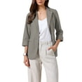 thumbnail image 1 of Blazers informales para mujeres, verano, chaqueta blazer de traje ligera de algodón y lino, manga 3/4, XL, gris, 1 of 6