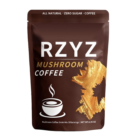 RZYZ Mushroom Coffee, Dark Roast, Organic Instant Coffee Powder, Supports Focus & Immune Support, 1 Pack, 6.35 oz
