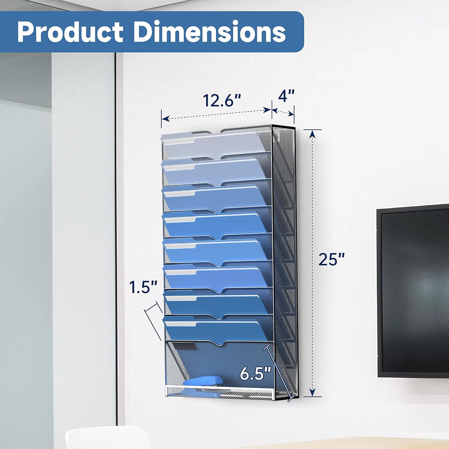 INTIGE Hanging File Organizer Wall File Holder, Wall Organizer for Papers, Folders, Magazines, Office Organization