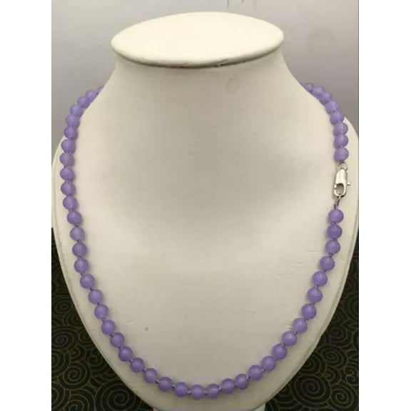 K-KED Lots 6mm Multicolor Jade Gemstone Smooth Round Beads Necklace 18'' Silver Clasp-Lavender Jade