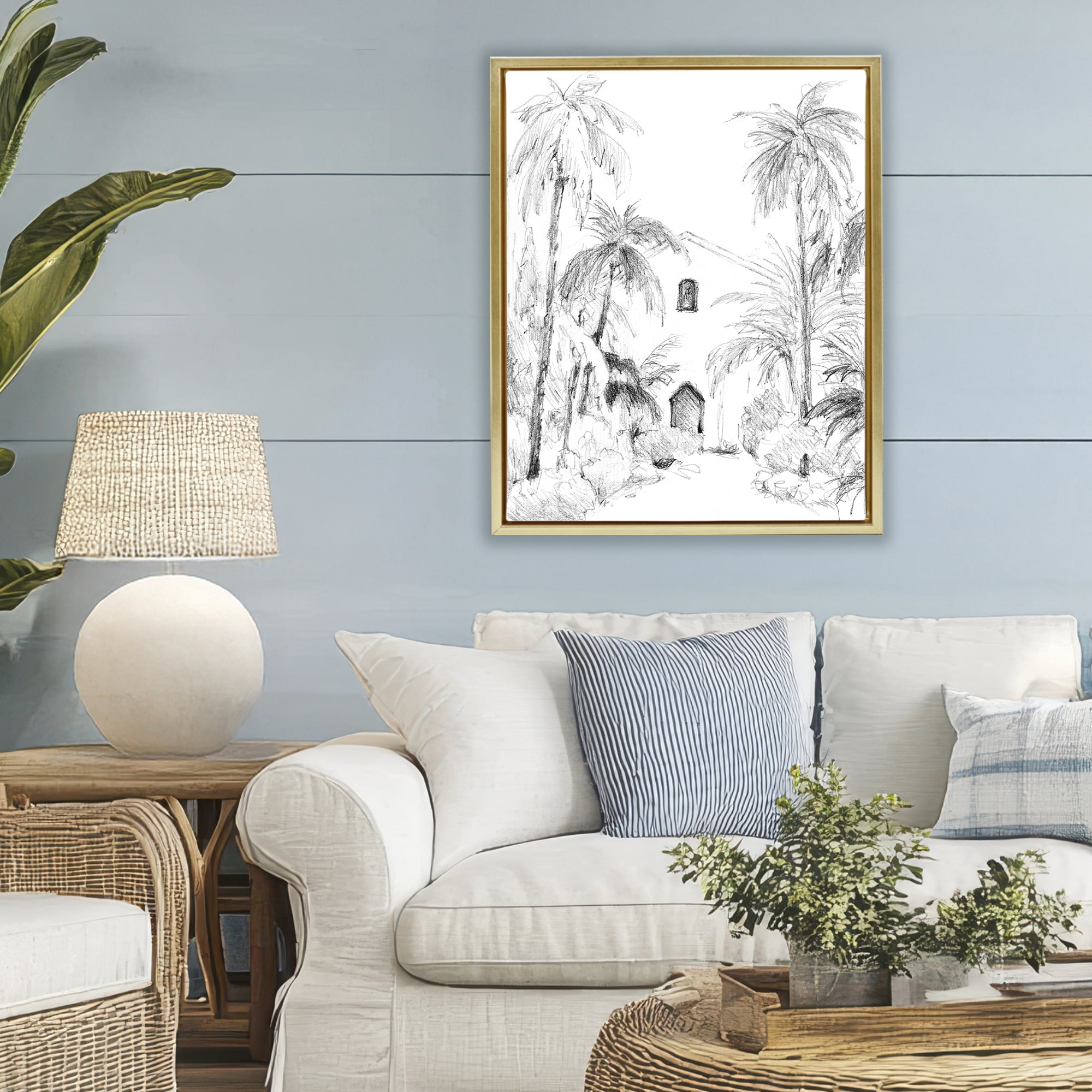 Stupell Industries Island Church Sketch Gold Framed Floater Canvas Wall Art, design by Lanie Loreth