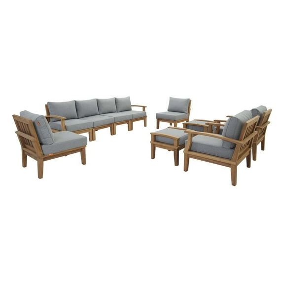 Modern Contemporary Urban Outdoor Patio Balcony Garden Furniture Lounge Sofa and Chair and Coffee Table Set, Wood, Grey Gray Natural