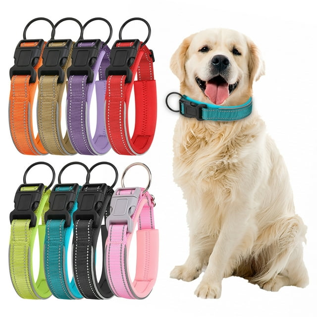 Fairnull Adjustable Reflective Pet Dog Collar,anti-Pull, Bite-Resistant Ensures Safety with Reflective Strips and Safety Buckle