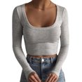 thumbnail image 1 of HSHDLDF Femmes Col Carré Manches Longues Slim Ajusté Casual Basic Crop Top, 1 of 6
