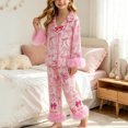 thumbnail image 3 of ITSAME Girls Loungewear Outfit 2-Piece Bow Print Button Down Lapel Shirt and Pants Fall Winter Casual Sleepwear Set Pink Size 2T, 3 of 9