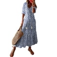 thumbnail image 1 of Asyoly Womens Dresses Geometric Print Sex V Neck Half Sleeve Boho Dress Loose Fit Casual Long Swing Dress Beach Sundress, 1 of 7