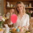 thumbnail image 5 of Easter Large Decorative Egg Ornament, 8.6 x 5.7 in Easter Egg, Holiday Party Celebration Home Door & Wall Decor,Pink, 5 of 5