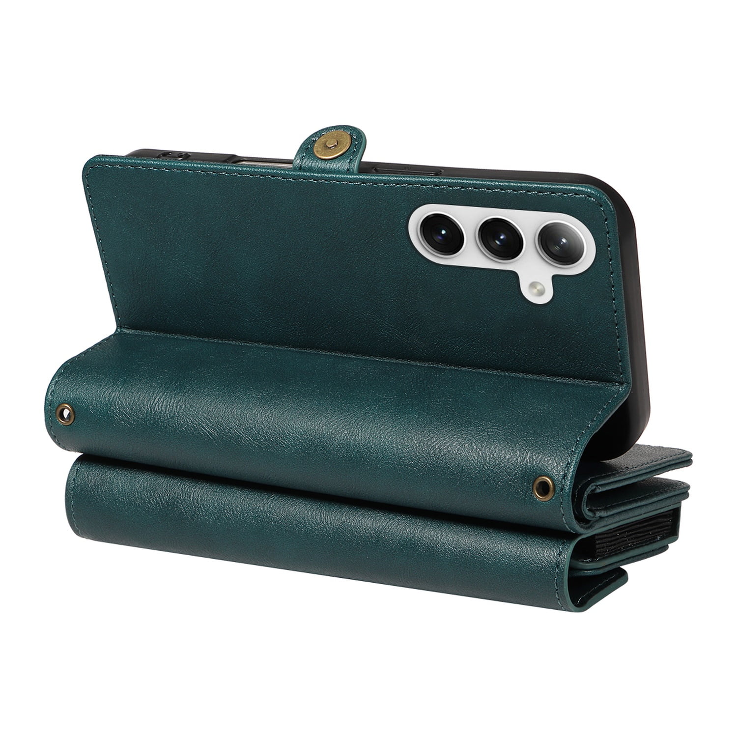 Dteck for Samsung Galaxy S25 FE Case Wallet with RFID Blocking Card Holder for WomenMen, PU Leather Magnetic Snap Flip Zipper Strap Crossbody Wallet Phone Cover 6.7",Green