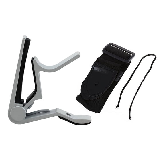 Adjustable Guitar Strap Band Acoustic Electric 132 x 6cm Black & White-Handed Guitar Capo Clip Trigger with Quick Change