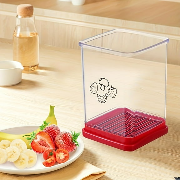 Red Stainless Steel Fruit & Veggie Slicer – Compact Kitchen Gadget for Strawberries, Grapes, Bananas, Mushrooms, Smoothies & Meal Prep