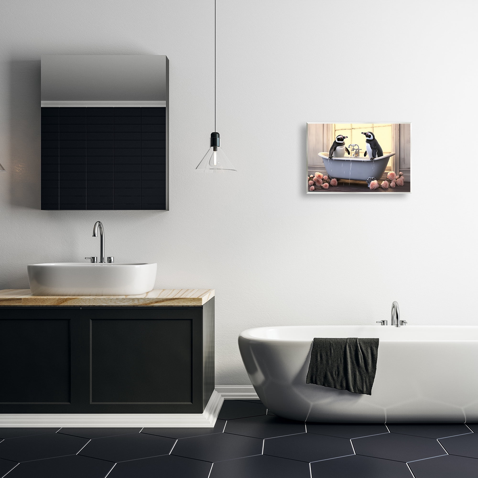 Stupell Industries Penguins Bathing in Tub Animals & Insects Painting Unframed Art Print Wall Art, 19 x 13