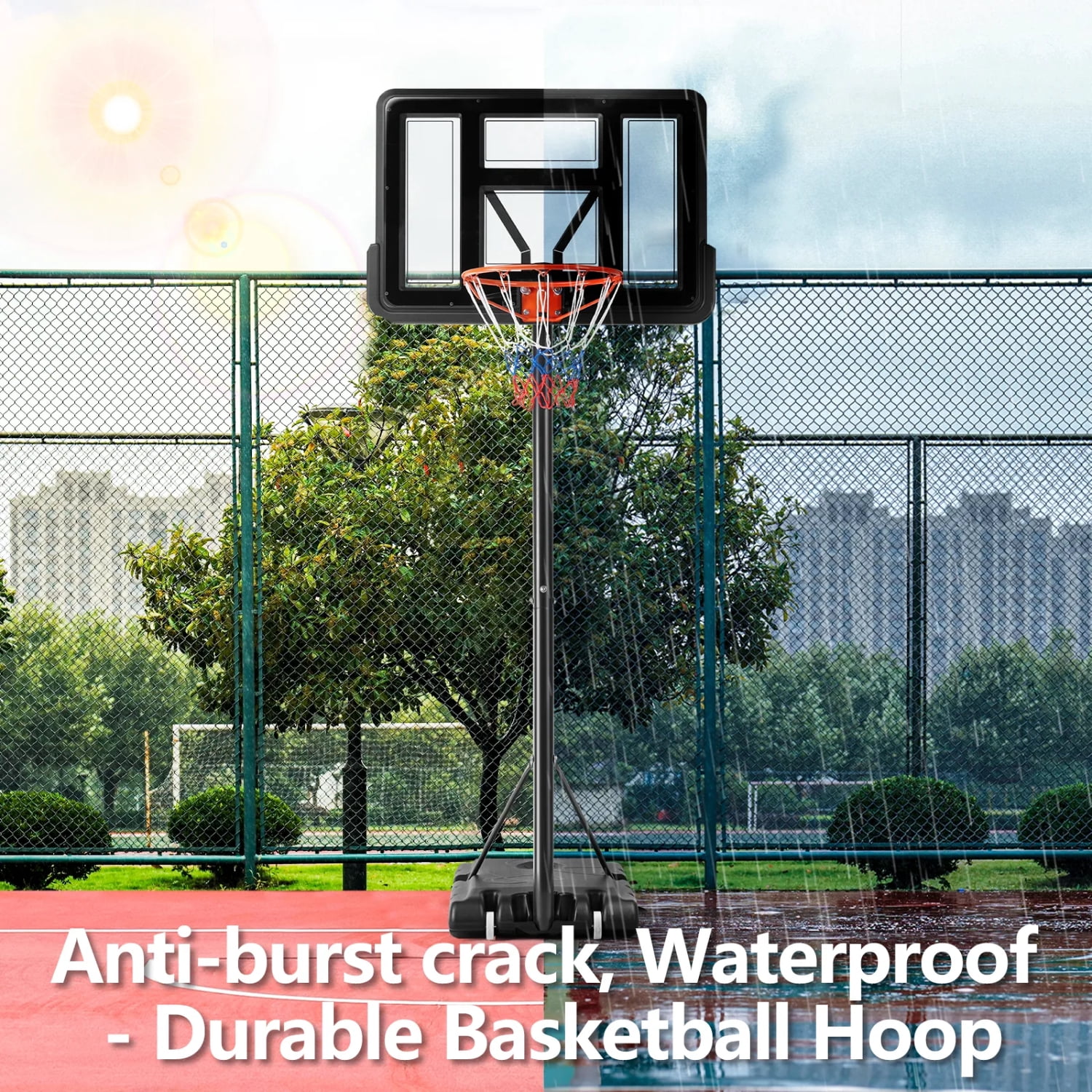 Portable Basketball Hoop, 4.2-10ft Adjustable Height, 44" Shatterproof Backboard, Fillable Base with 2 Wheels for Youth & Adults